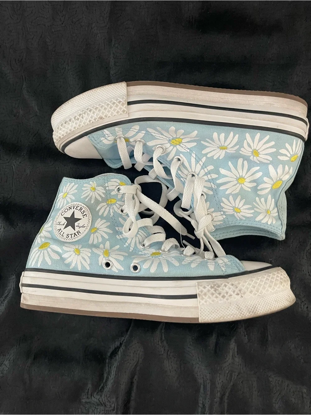 Converse High Top Platform Sneakers - Light Blue with White Daisy Print